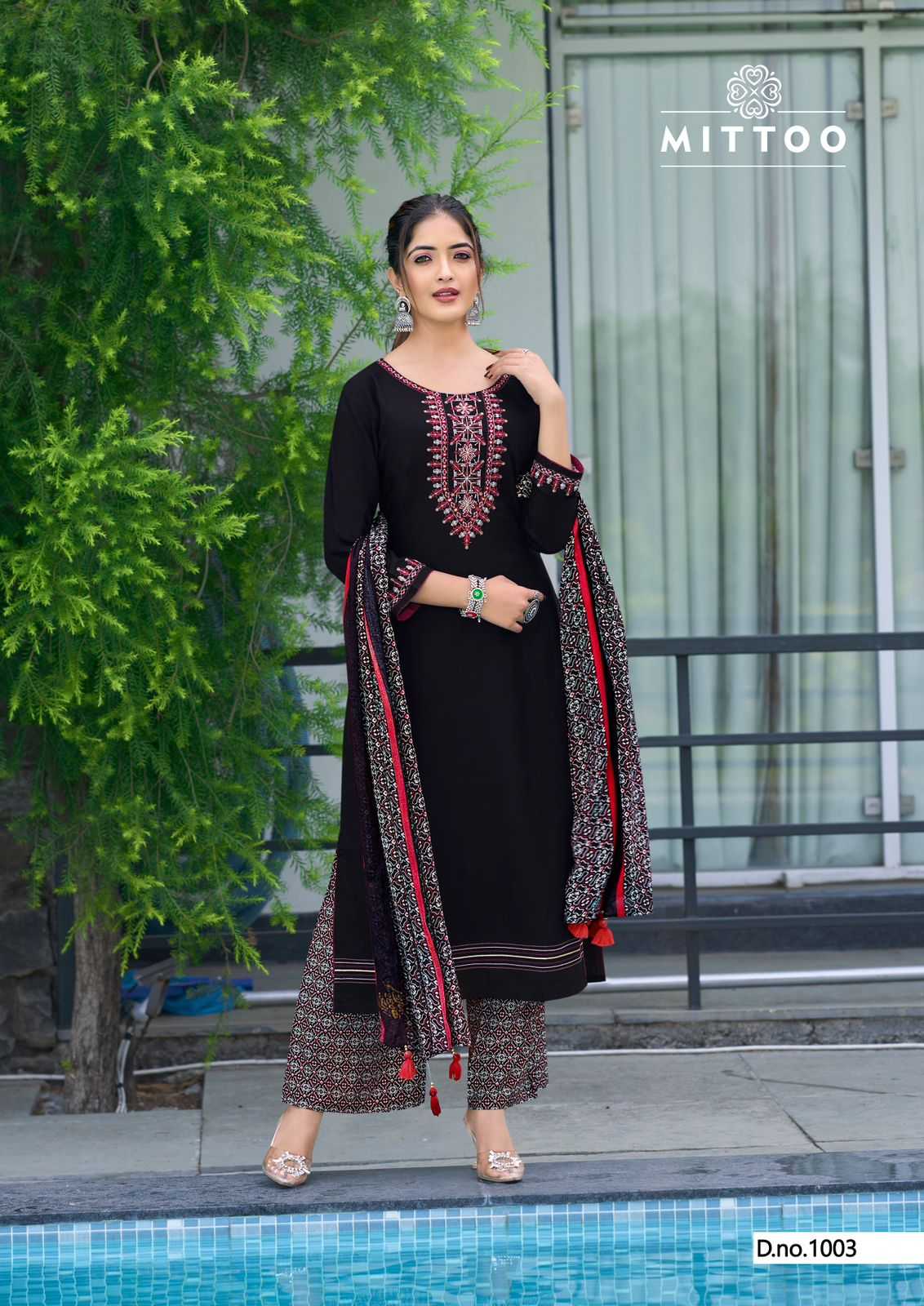 samreen by mittoo heavy rayon thread & handwork full stitch big size top pant dupatta exports