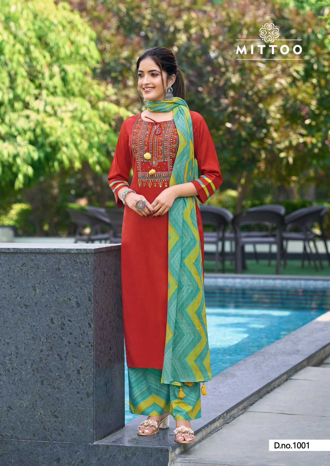 samreen by mittoo heavy rayon thread & handwork full stitch big size top pant dupatta exports