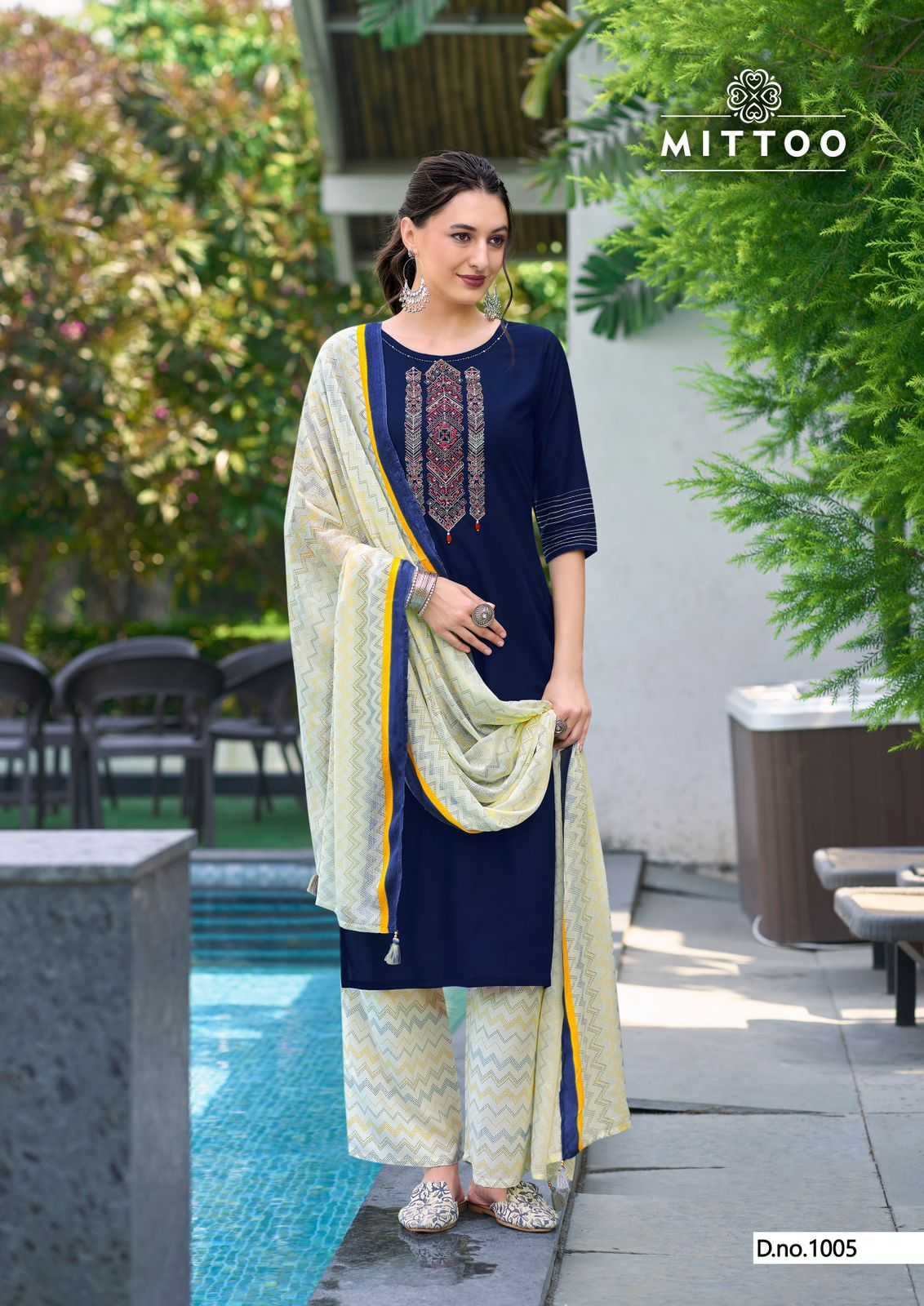 samreen by mittoo heavy rayon thread & handwork full stitch big size top pant dupatta exports