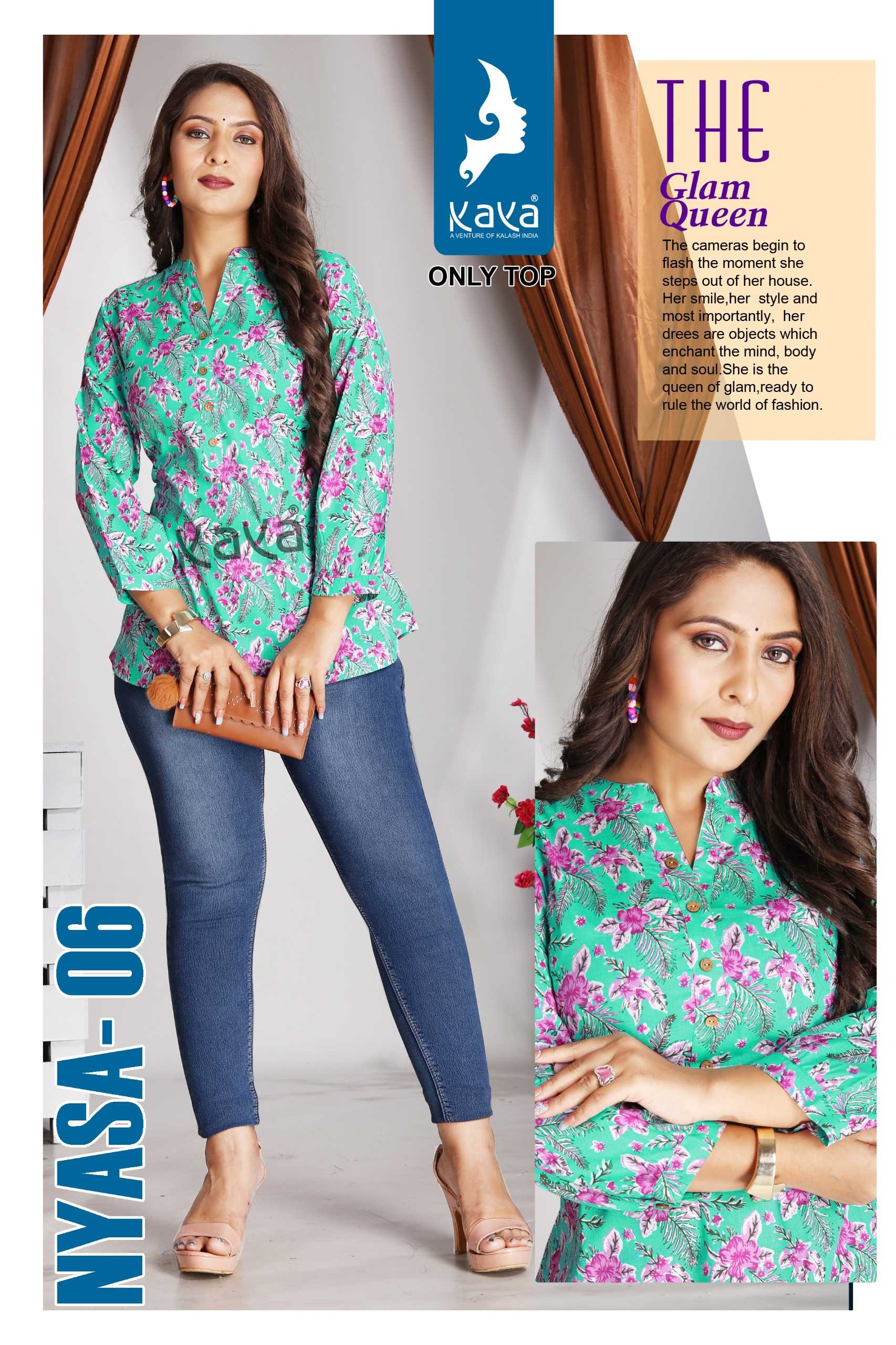 nyasa by kaya readymade classic cotton print big size fancy short kurti exports