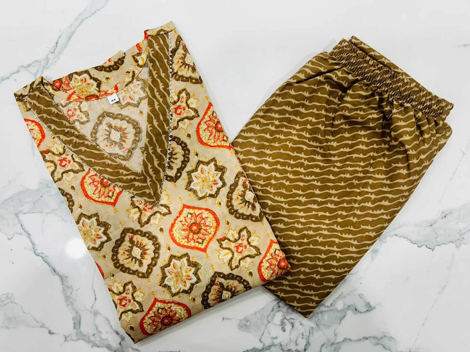 pr heritage slub fancy cotton readymade stylish regular wear big size kurti pant exports