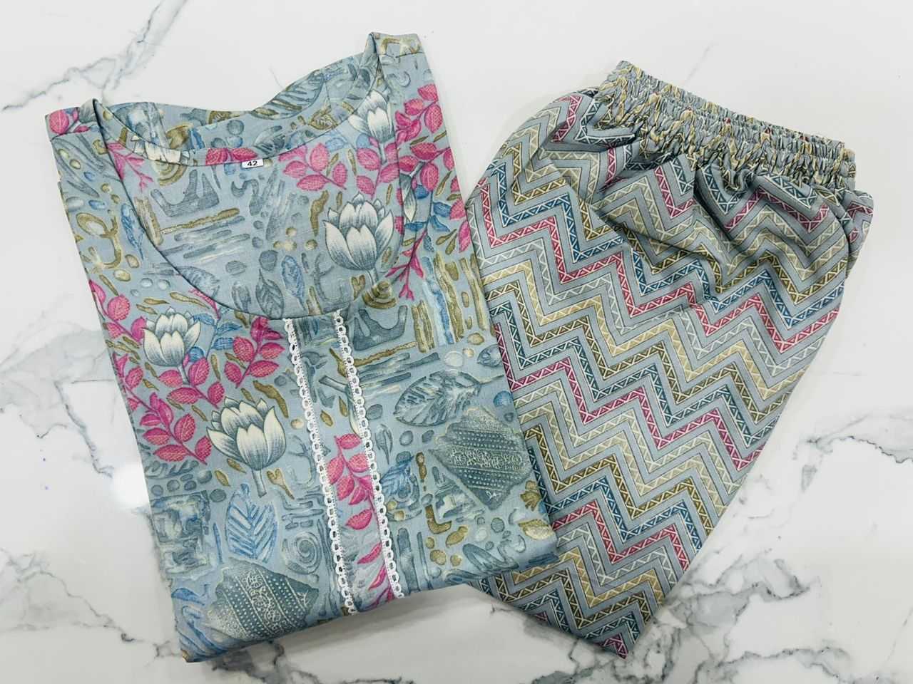 pr heritage slub fancy cotton readymade stylish regular wear big size kurti pant exports