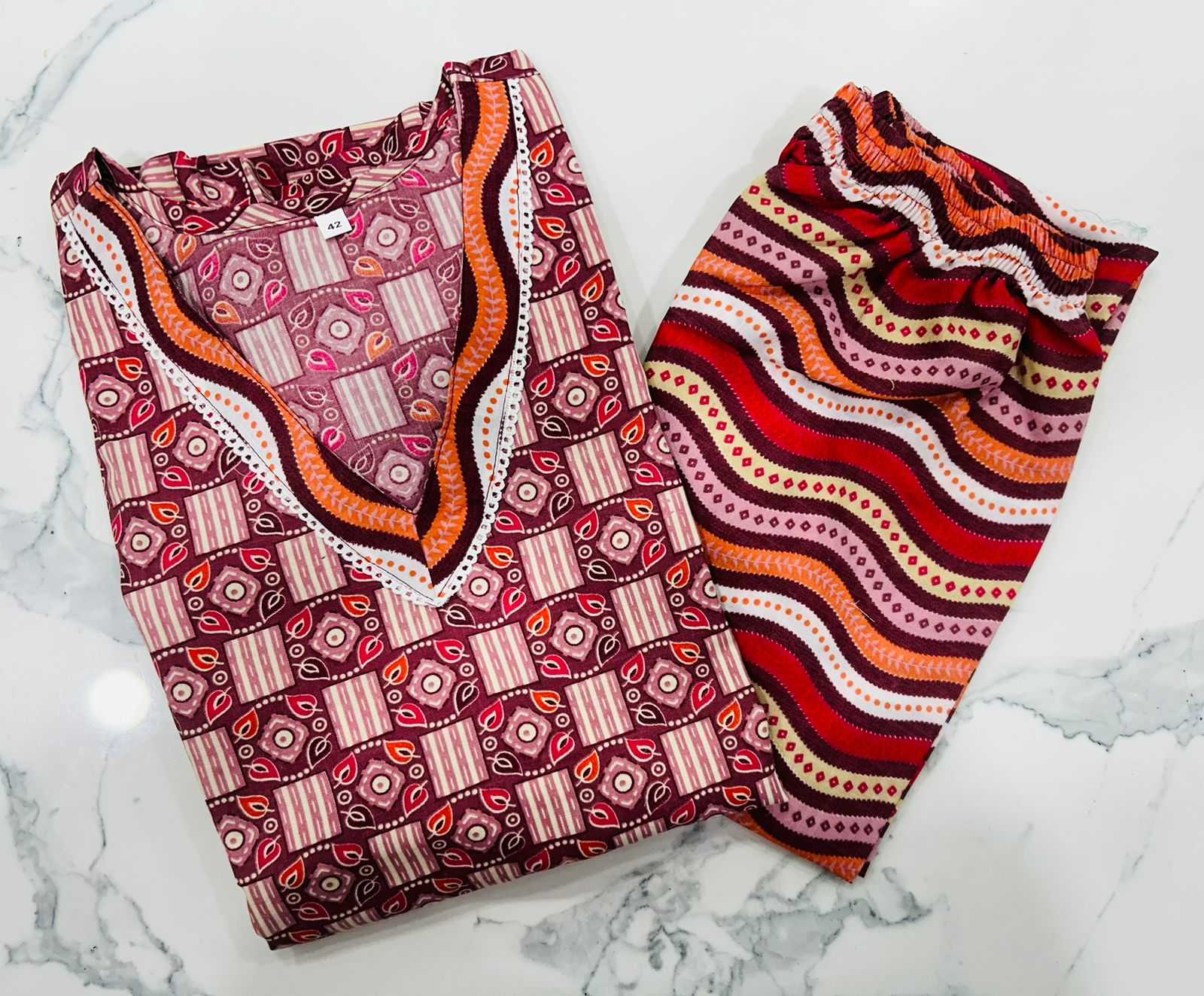 pr heritage slub fancy cotton readymade stylish regular wear big size kurti pant exports