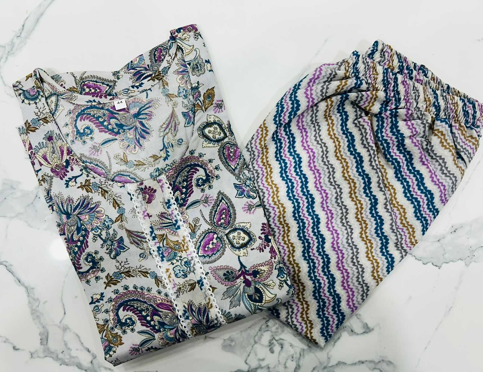 pr heritage slub fancy cotton readymade stylish regular wear big size kurti pant exports