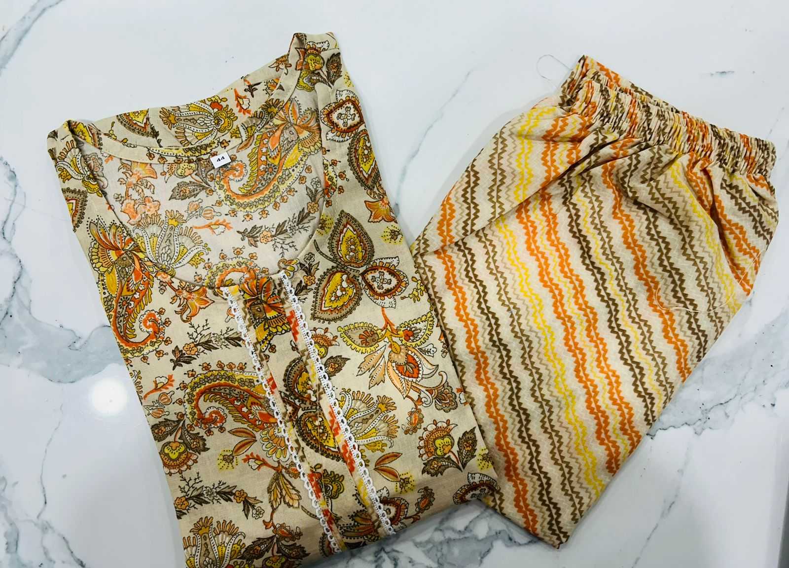 pr heritage slub fancy cotton readymade stylish regular wear big size kurti pant exports