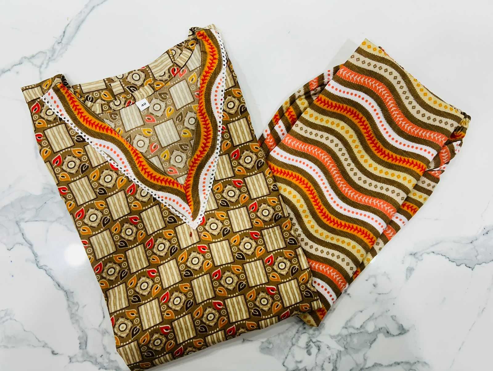 pr heritage slub fancy cotton readymade stylish regular wear big size kurti pant exports