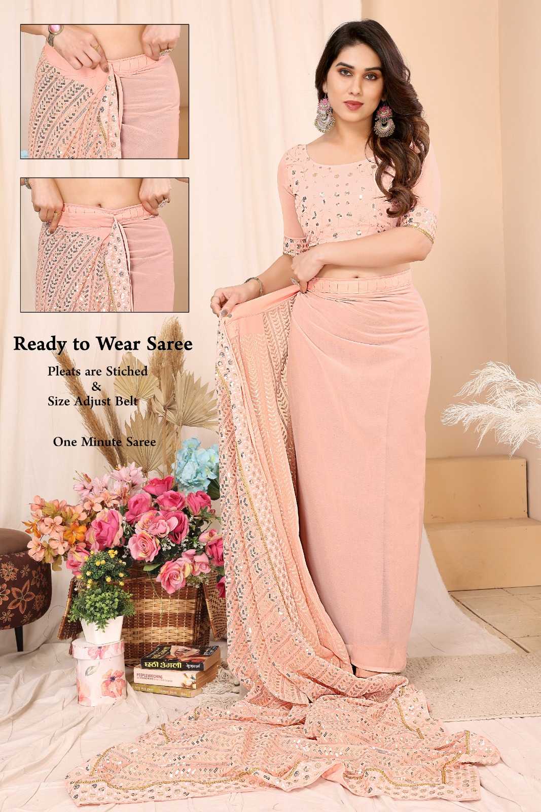 pr reshma most beautiful georgette classiy stitch pleats size adjust belt one minute saree