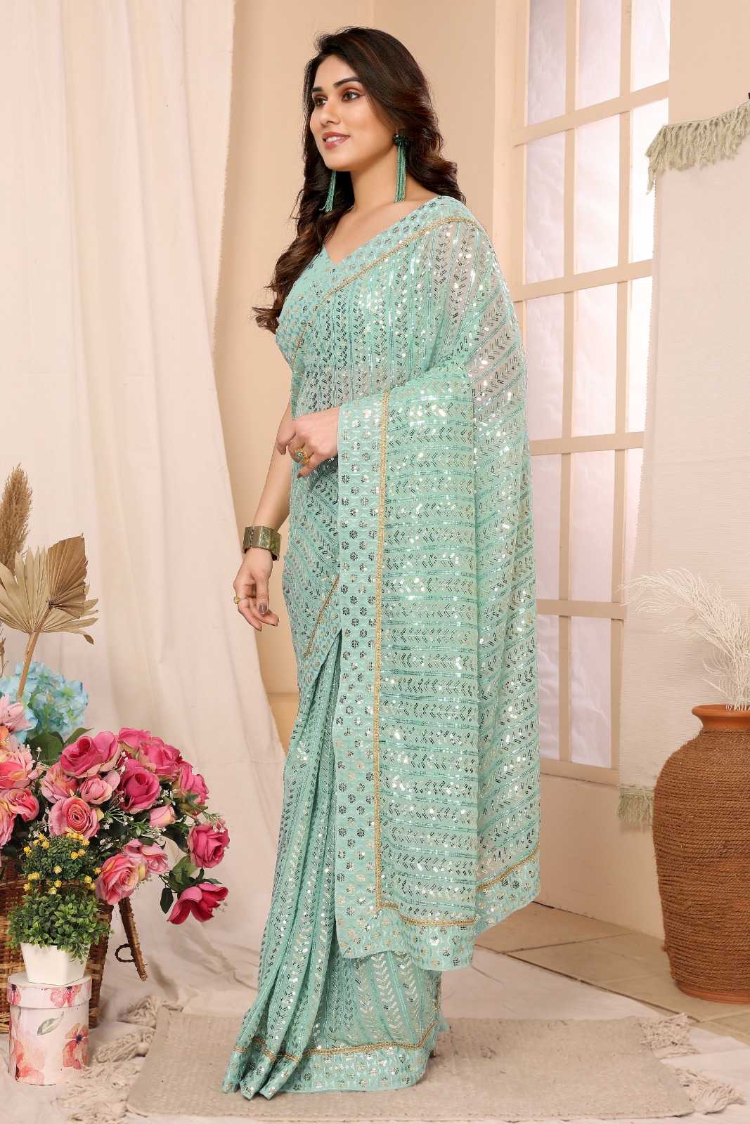 pr reshma most beautiful georgette classiy stitch pleats size adjust belt one minute saree