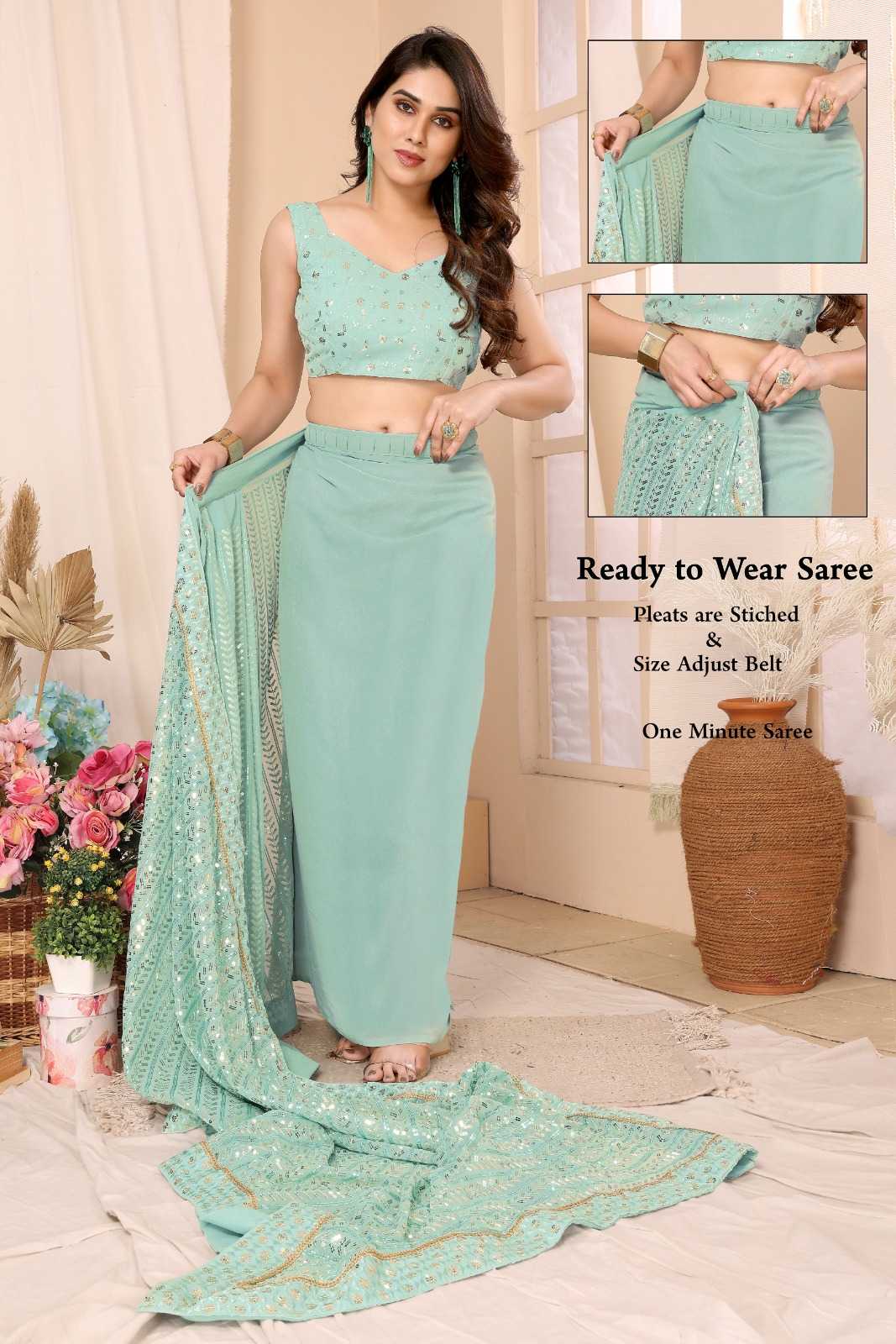 pr reshma most beautiful georgette classiy stitch pleats size adjust belt one minute saree