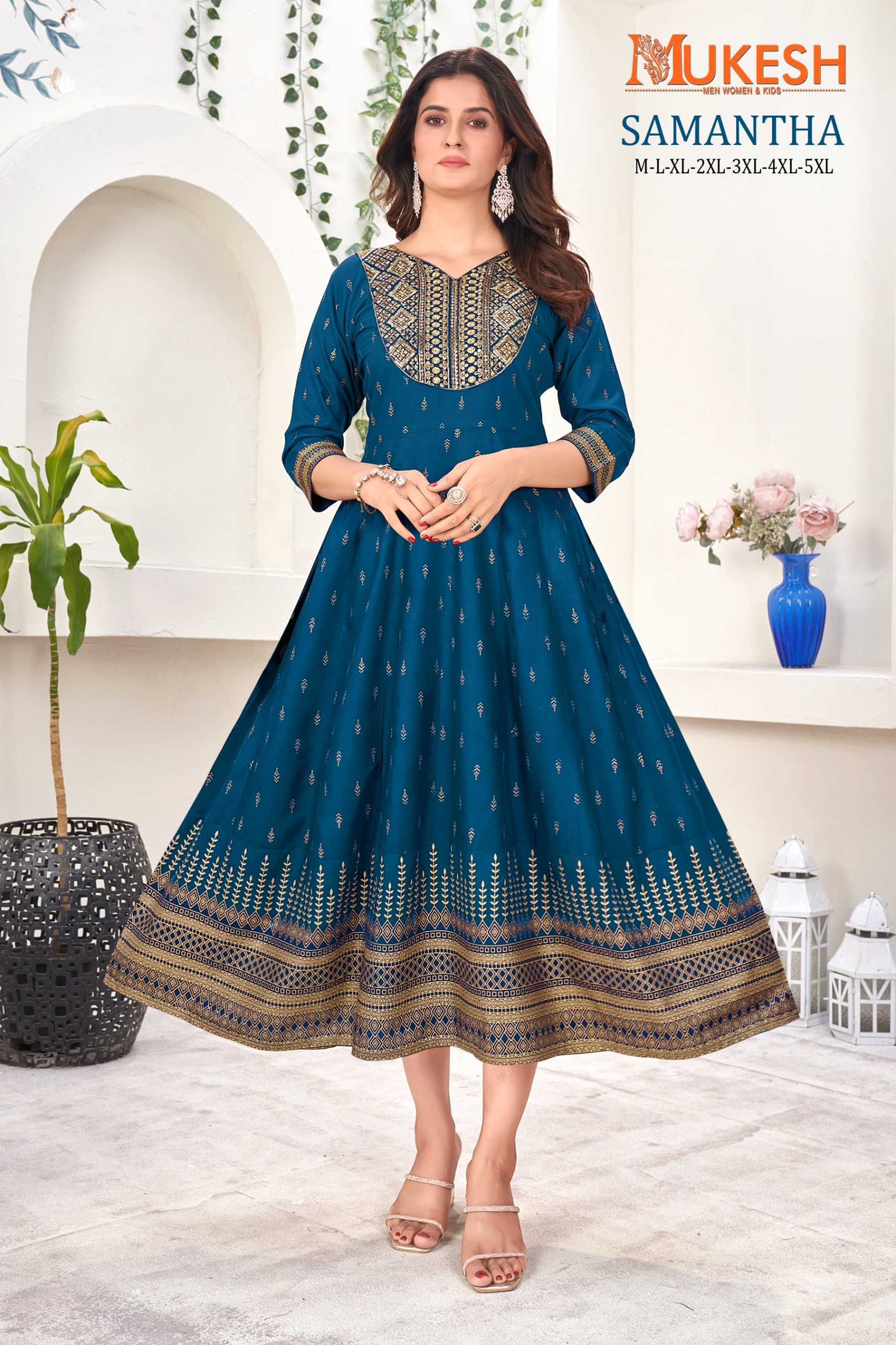 pr samantha readymade amazing design embroidered with sequence work big size frock style kurti 