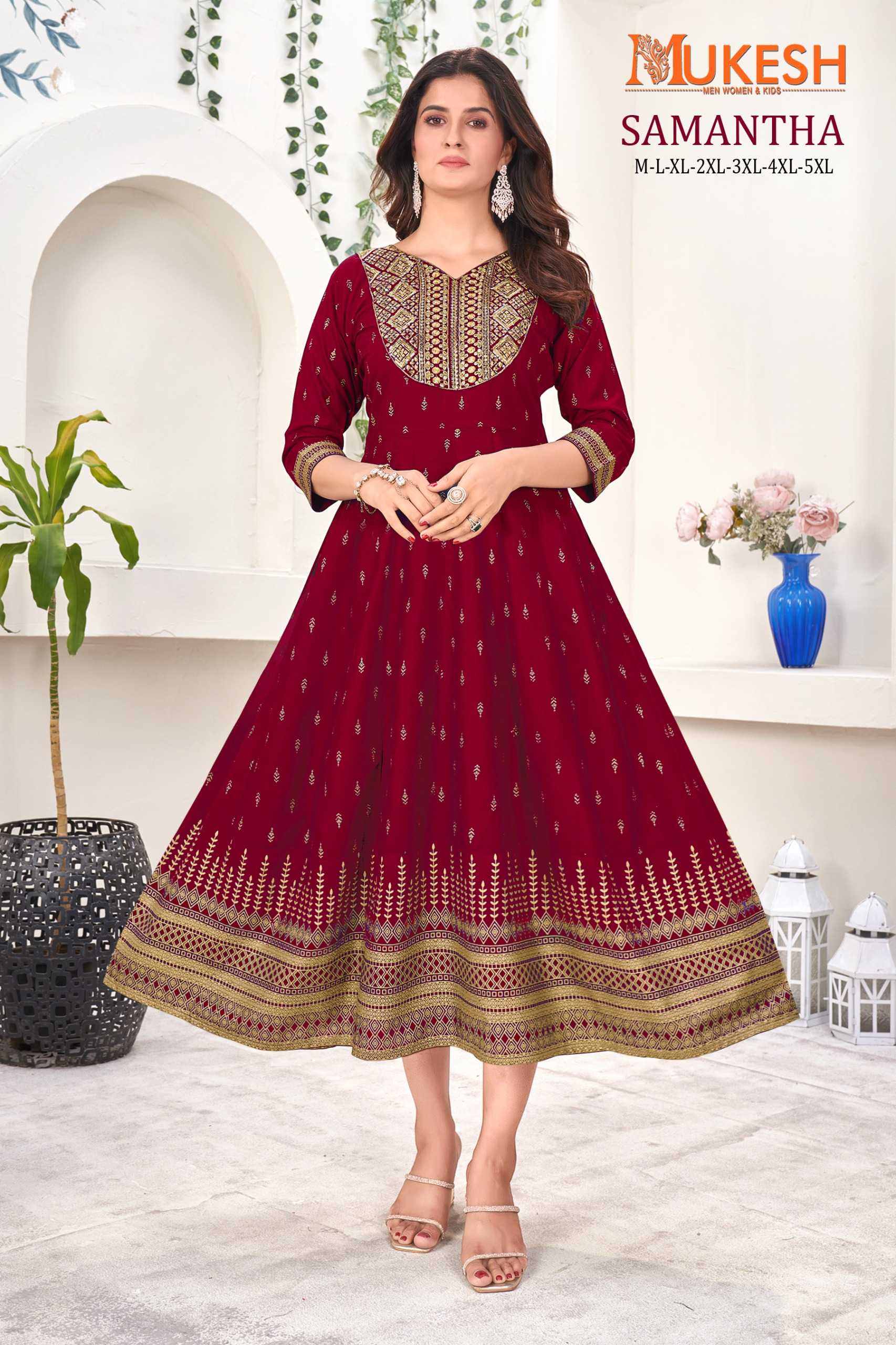 pr samantha readymade amazing design embroidered with sequence work big size frock style kurti 