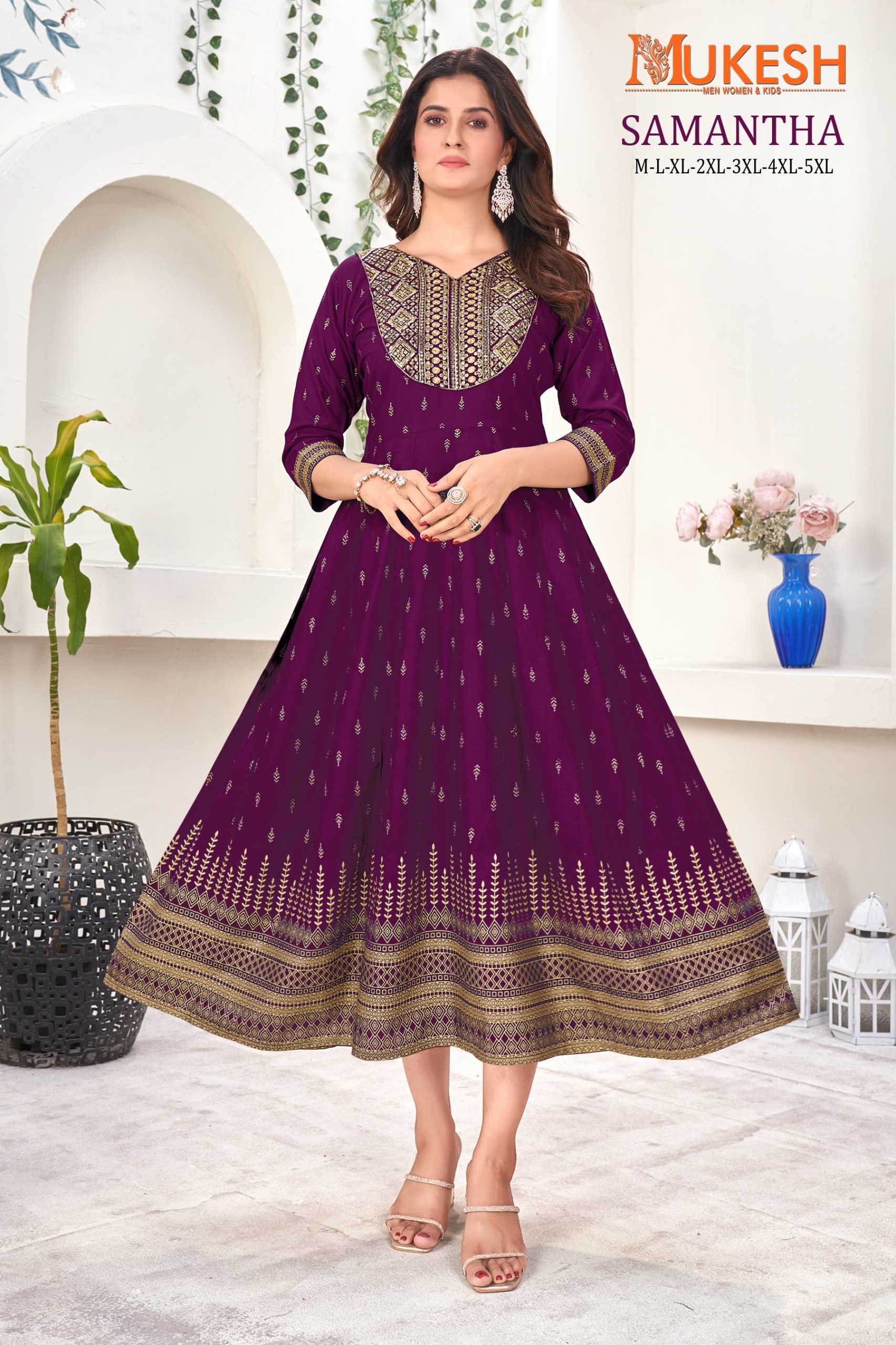 pr samantha readymade amazing design embroidered with sequence work big size frock style kurti 