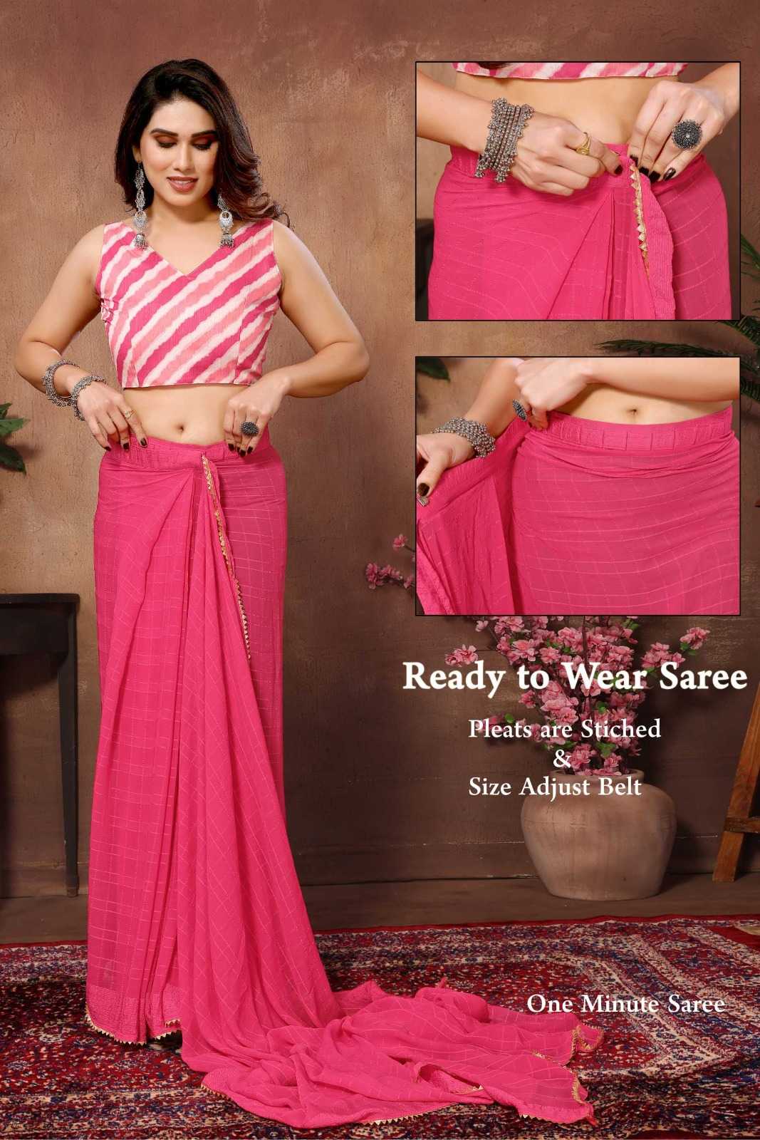 pr tarika adorable georgette beautiful look pleats are stitch size adjust belt one minute saree
