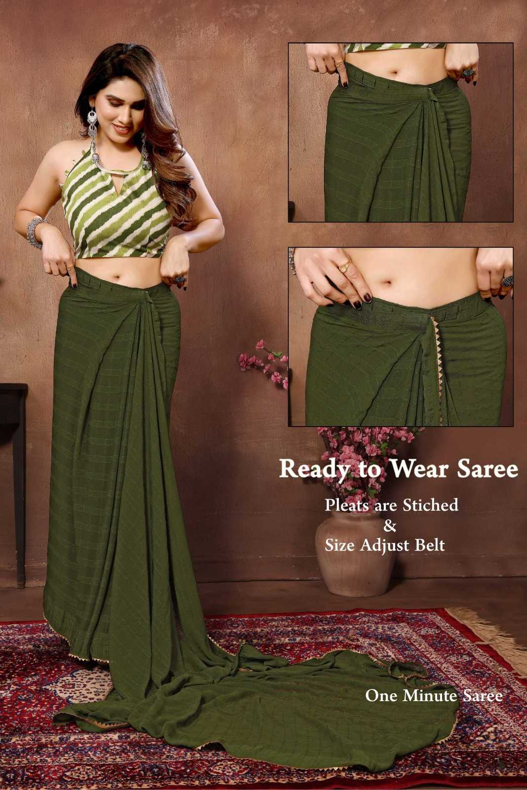 pr tarika adorable georgette beautiful look pleats are stitch size adjust belt one minute saree