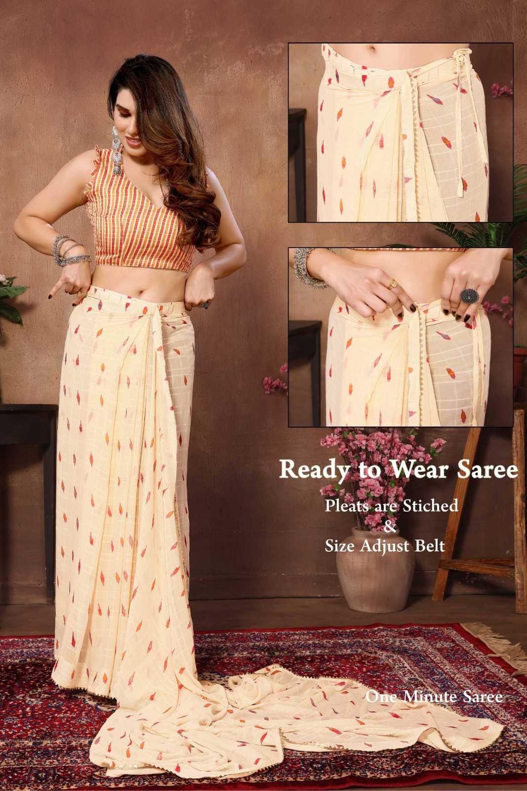 pr tarika adorable georgette beautiful look pleats are stitch size adjust belt one minute saree