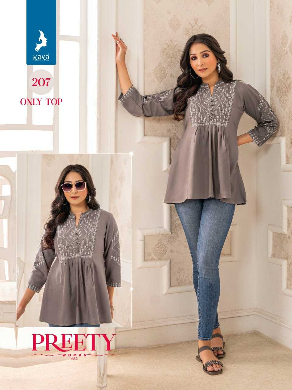 kaya presents pretty women vol 2 full stitch beautiful design big size short top wholesaler 