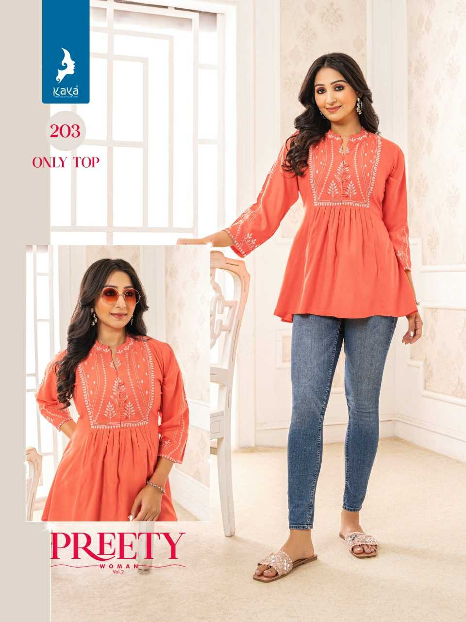 kaya presents pretty women vol 2 full stitch beautiful design big size short top wholesaler 