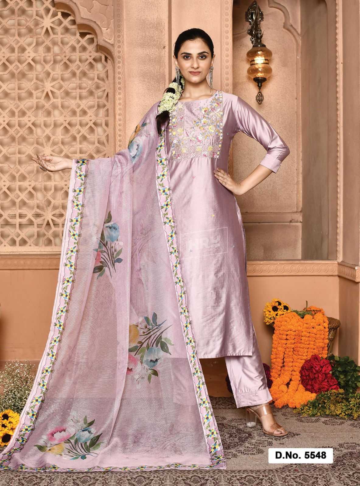 hru ramani vol 15 fashionable design nylon premium handwork full stitch big size 3pcs dress