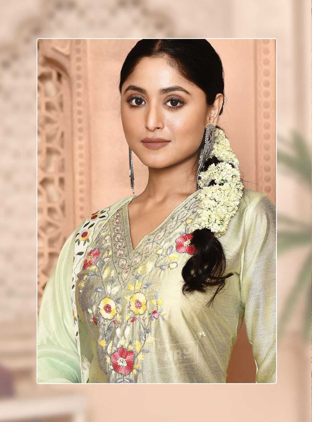 hru ramani vol 15 fashionable design nylon premium handwork full stitch big size 3pcs dress
