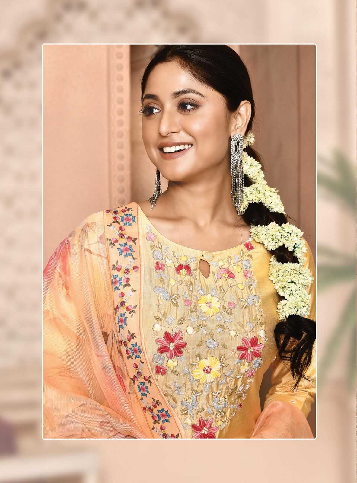hru ramani vol 15 fashionable design nylon premium handwork full stitch big size 3pcs dress