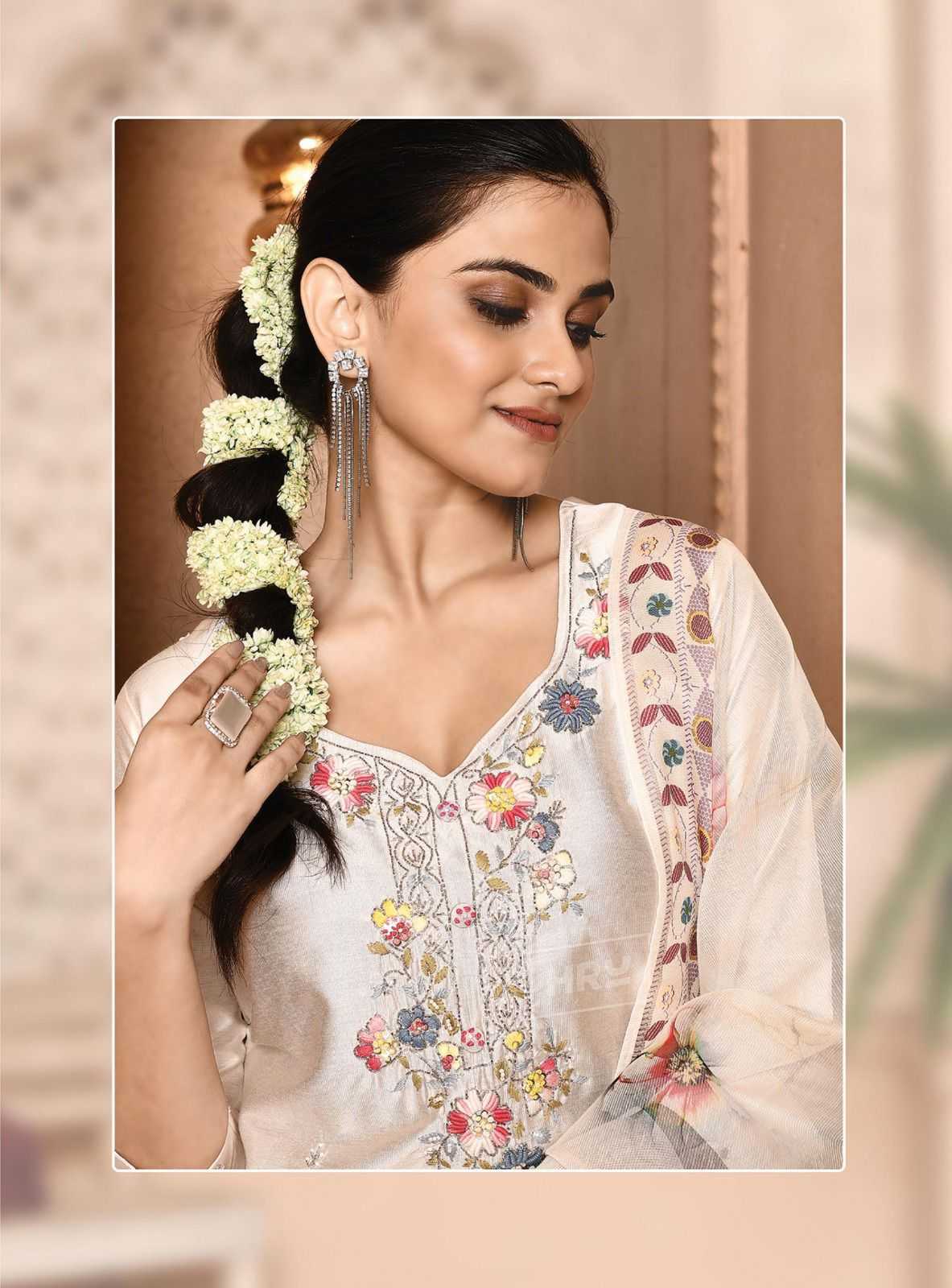 hru ramani vol 15 fashionable design nylon premium handwork full stitch big size 3pcs dress