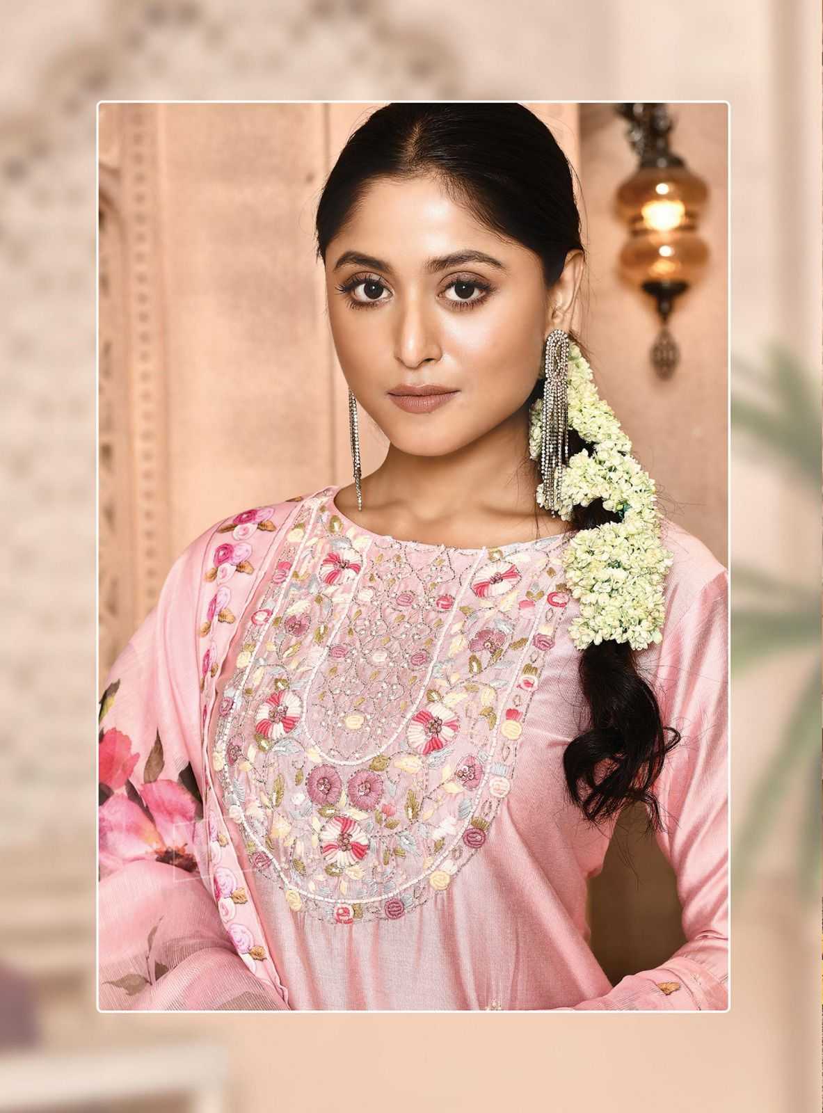 hru ramani vol 15 fashionable design nylon premium handwork full stitch big size 3pcs dress