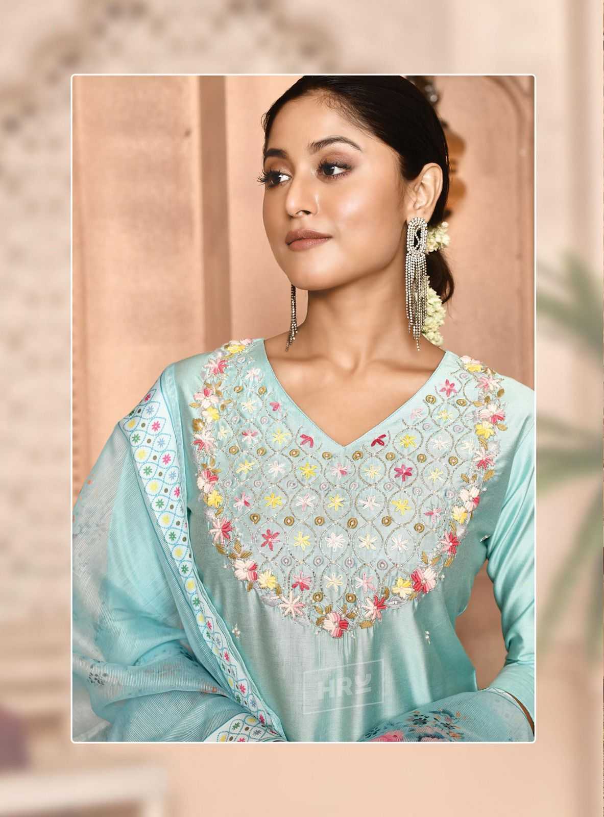 hru ramani vol 15 fashionable design nylon premium handwork full stitch big size 3pcs dress