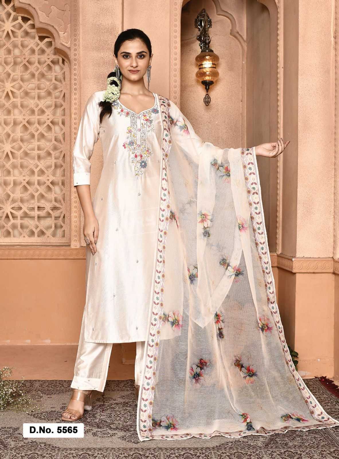 hru ramani vol 15 fashionable design nylon premium handwork full stitch big size 3pcs dress