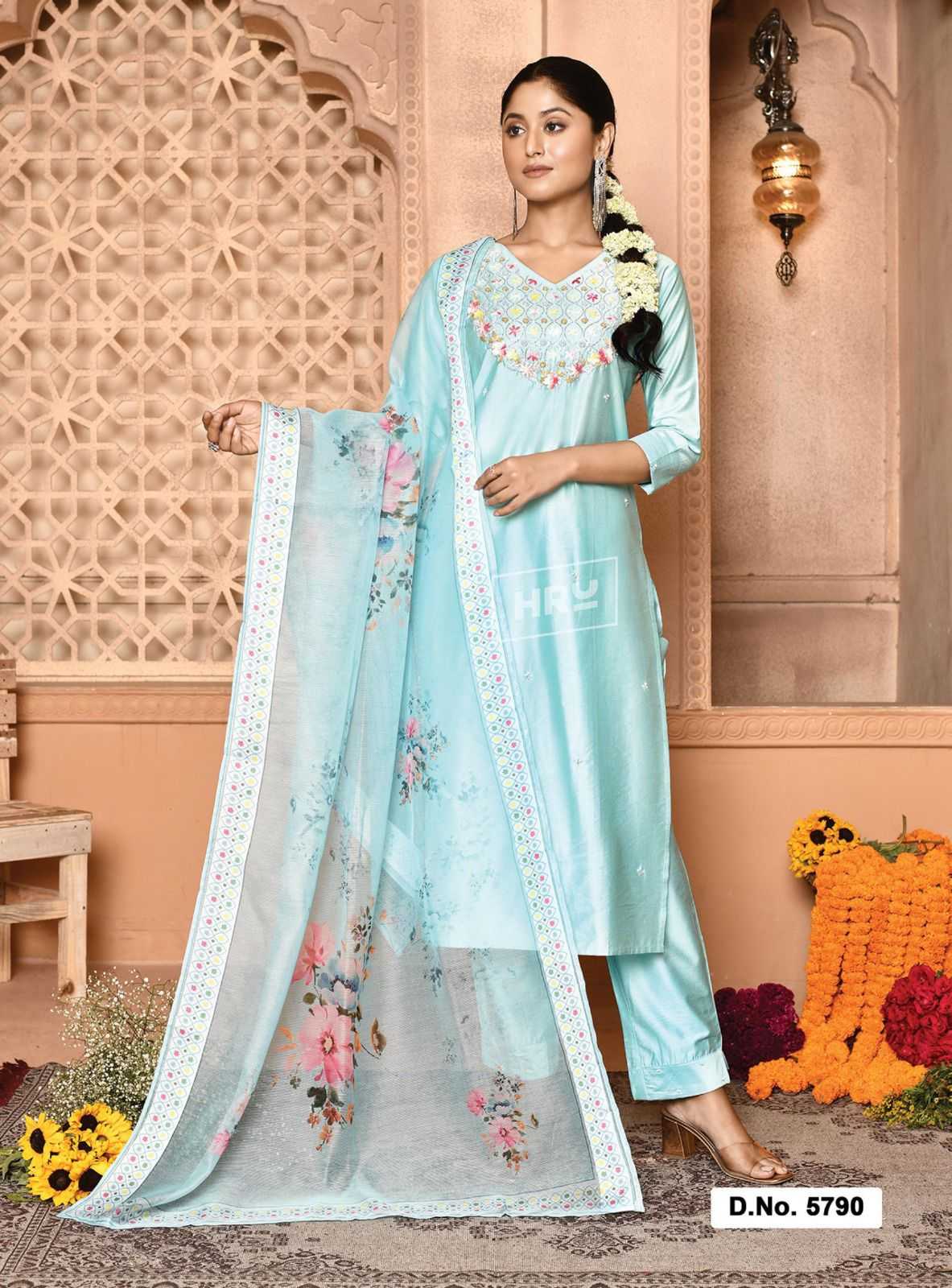 hru ramani vol 15 fashionable design nylon premium handwork full stitch big size 3pcs dress