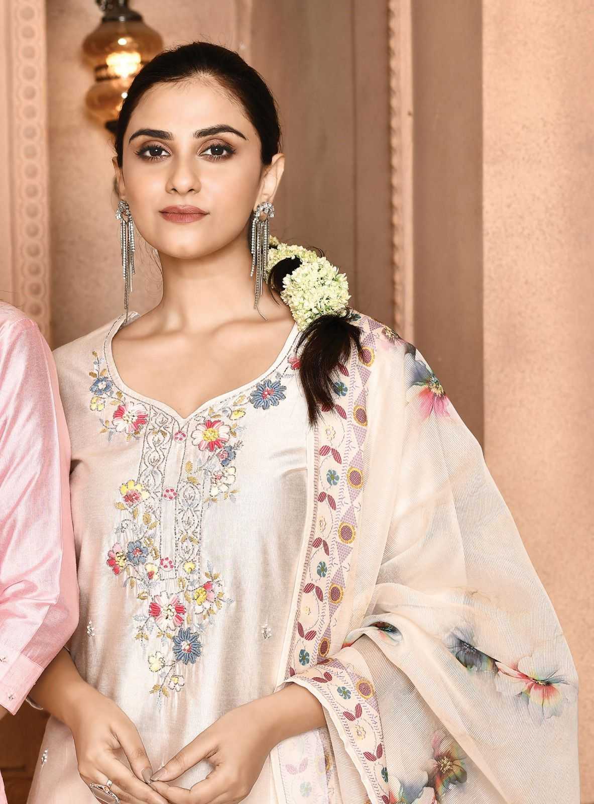 hru ramani vol 15 fashionable design nylon premium handwork full stitch big size 3pcs dress