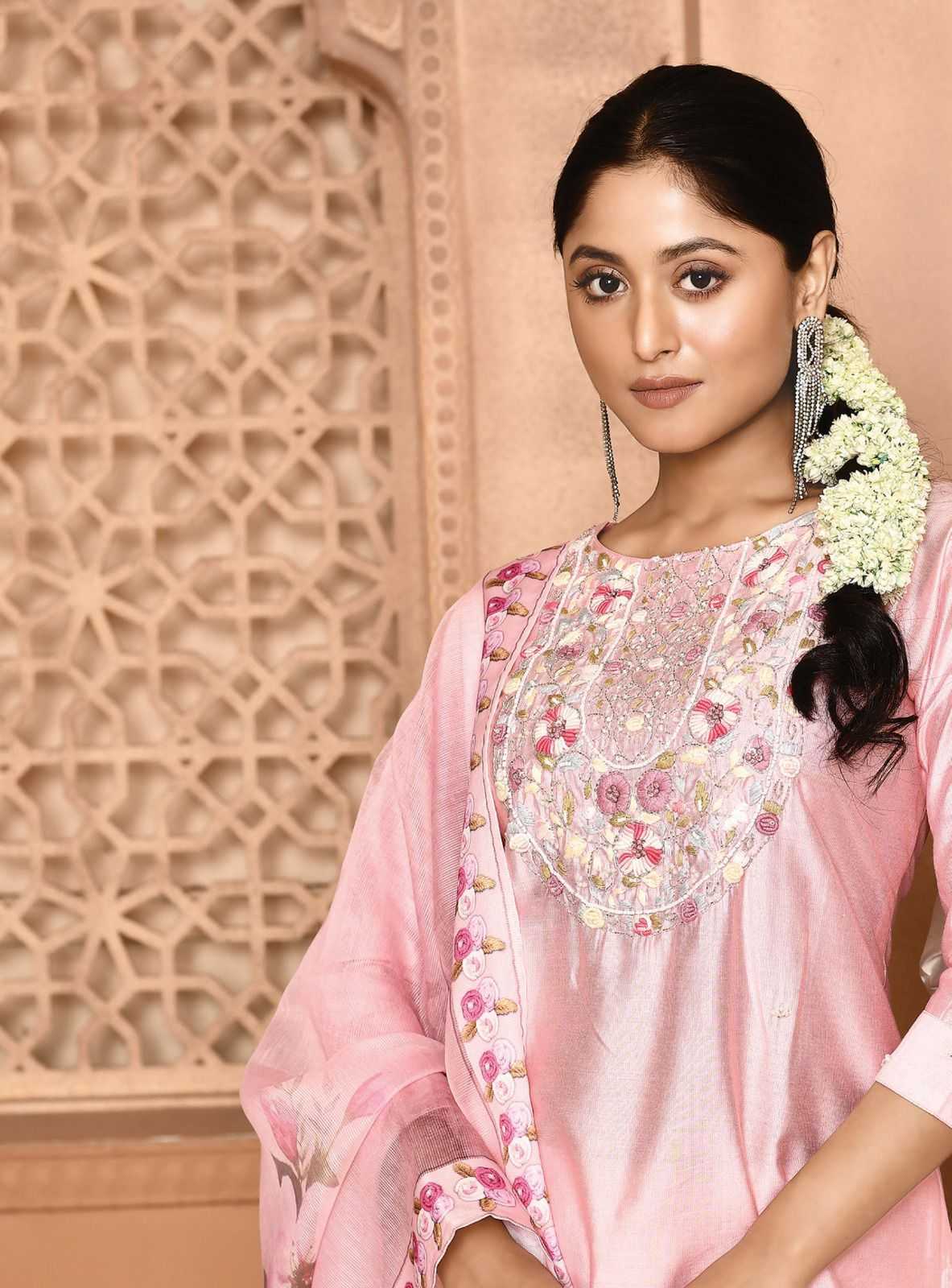 hru ramani vol 15 fashionable design nylon premium handwork full stitch big size 3pcs dress