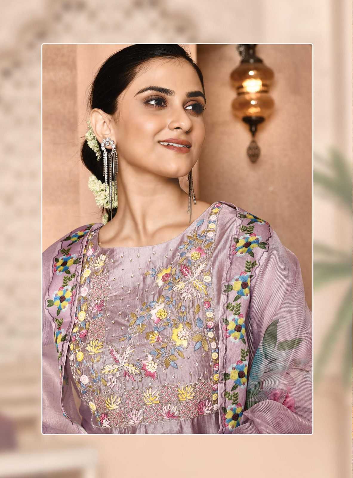 hru ramani vol 15 fashionable design nylon premium handwork full stitch big size 3pcs dress