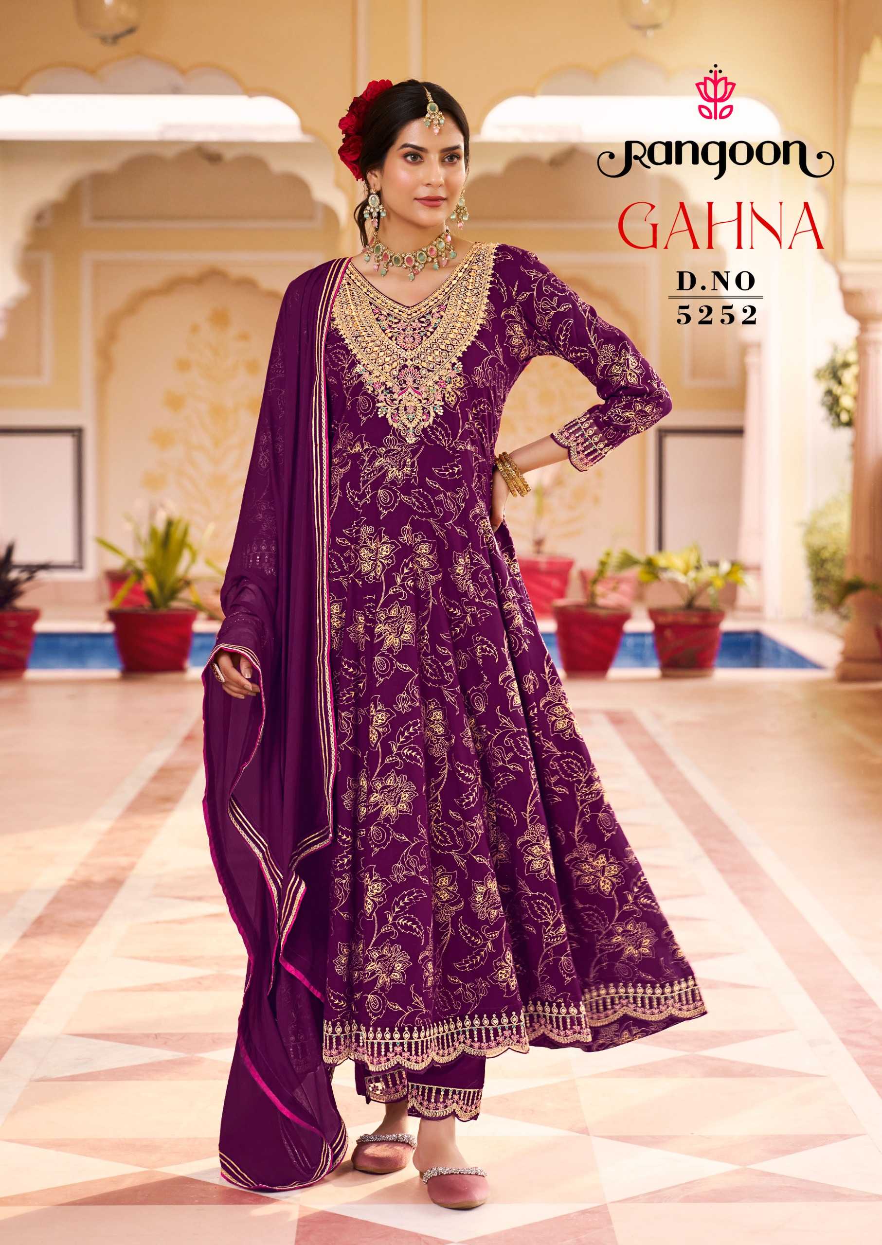 gahna by rangoon new launch hit design full stitch rayon print anarkali style big size salwar suit