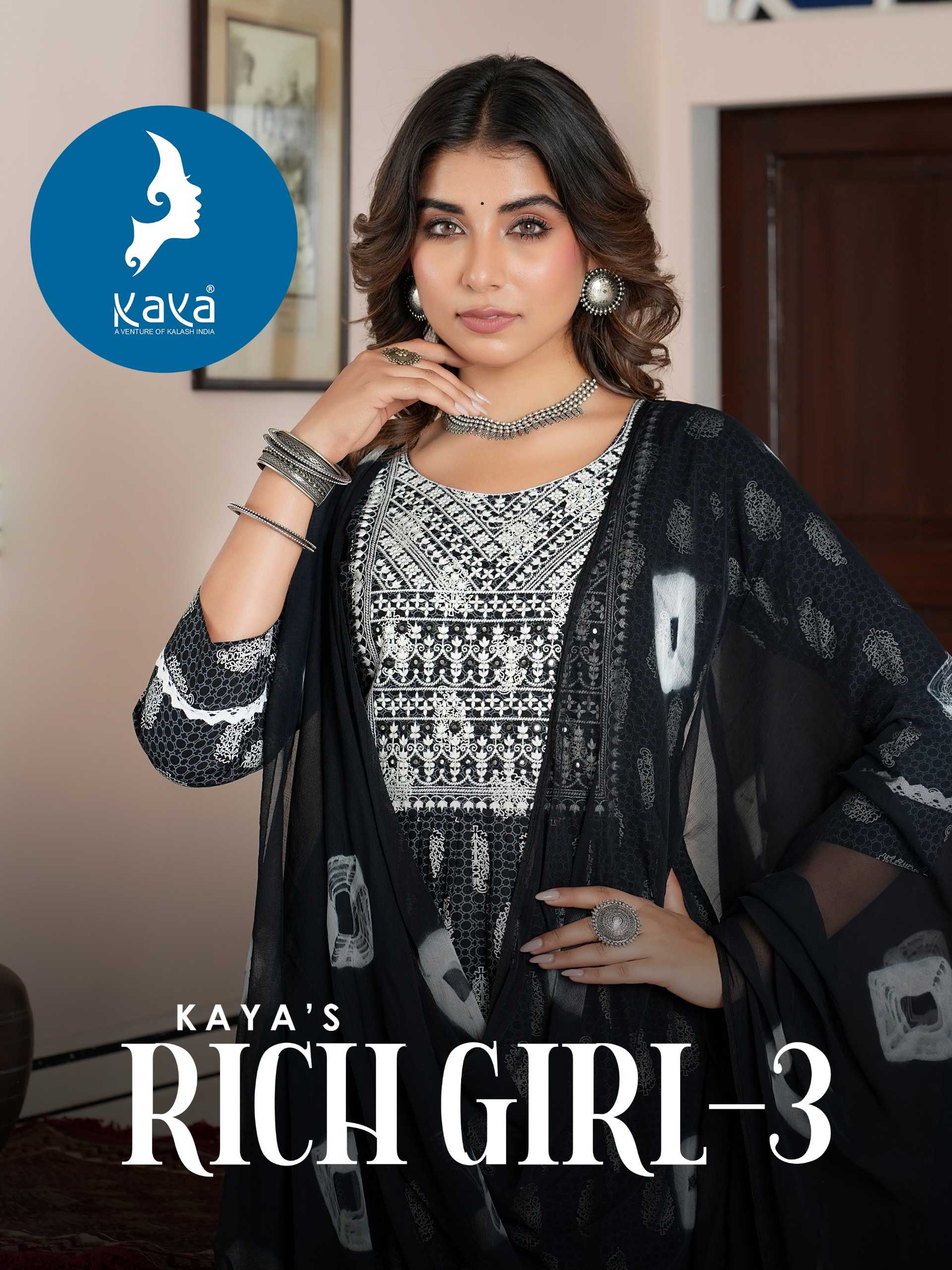 rich girl vol 3 by kaya full stitch super hit design big size kurti pant with dupatta collection