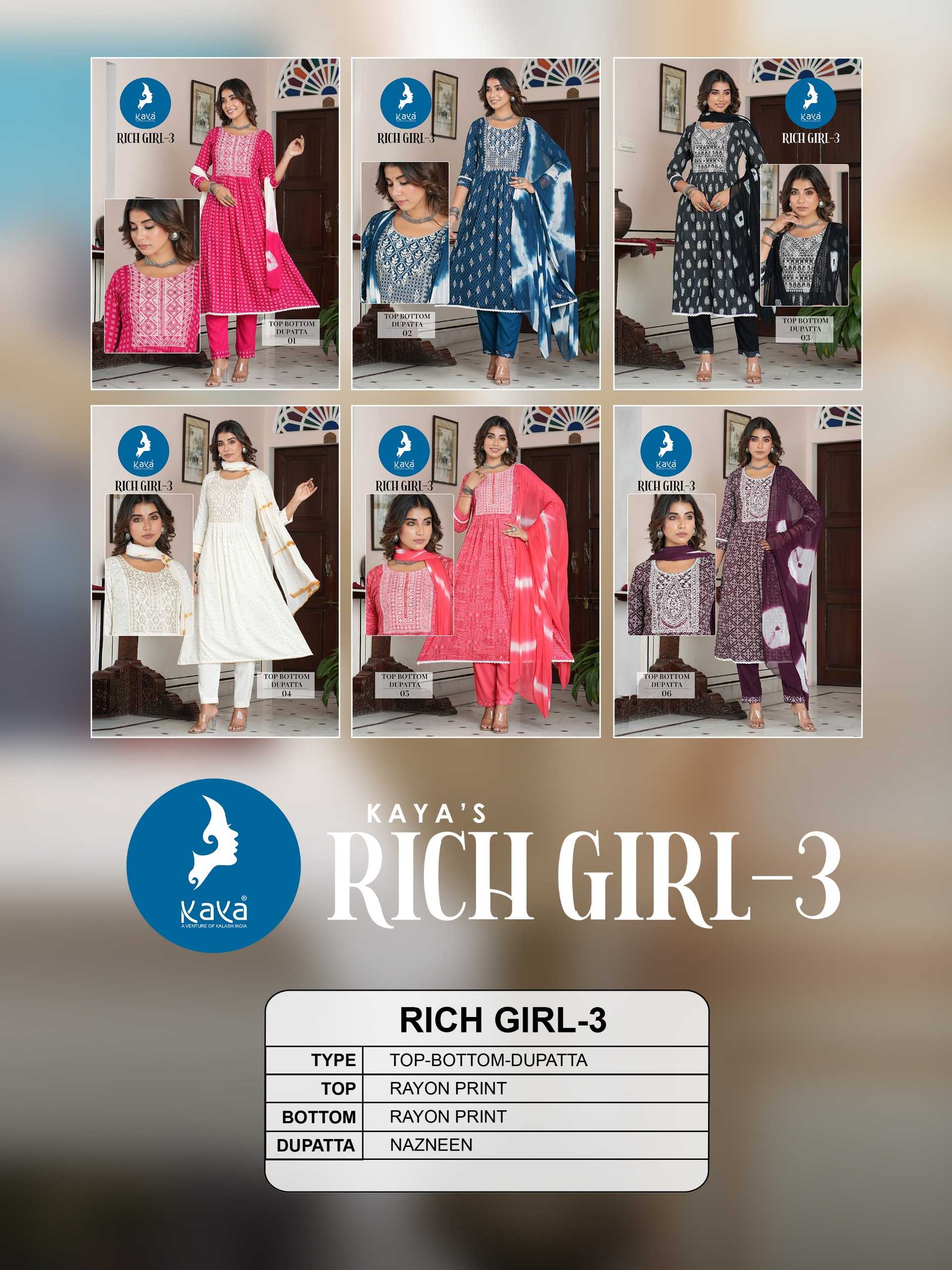 rich girl vol 3 by kaya full stitch super hit design big size kurti pant with dupatta collection