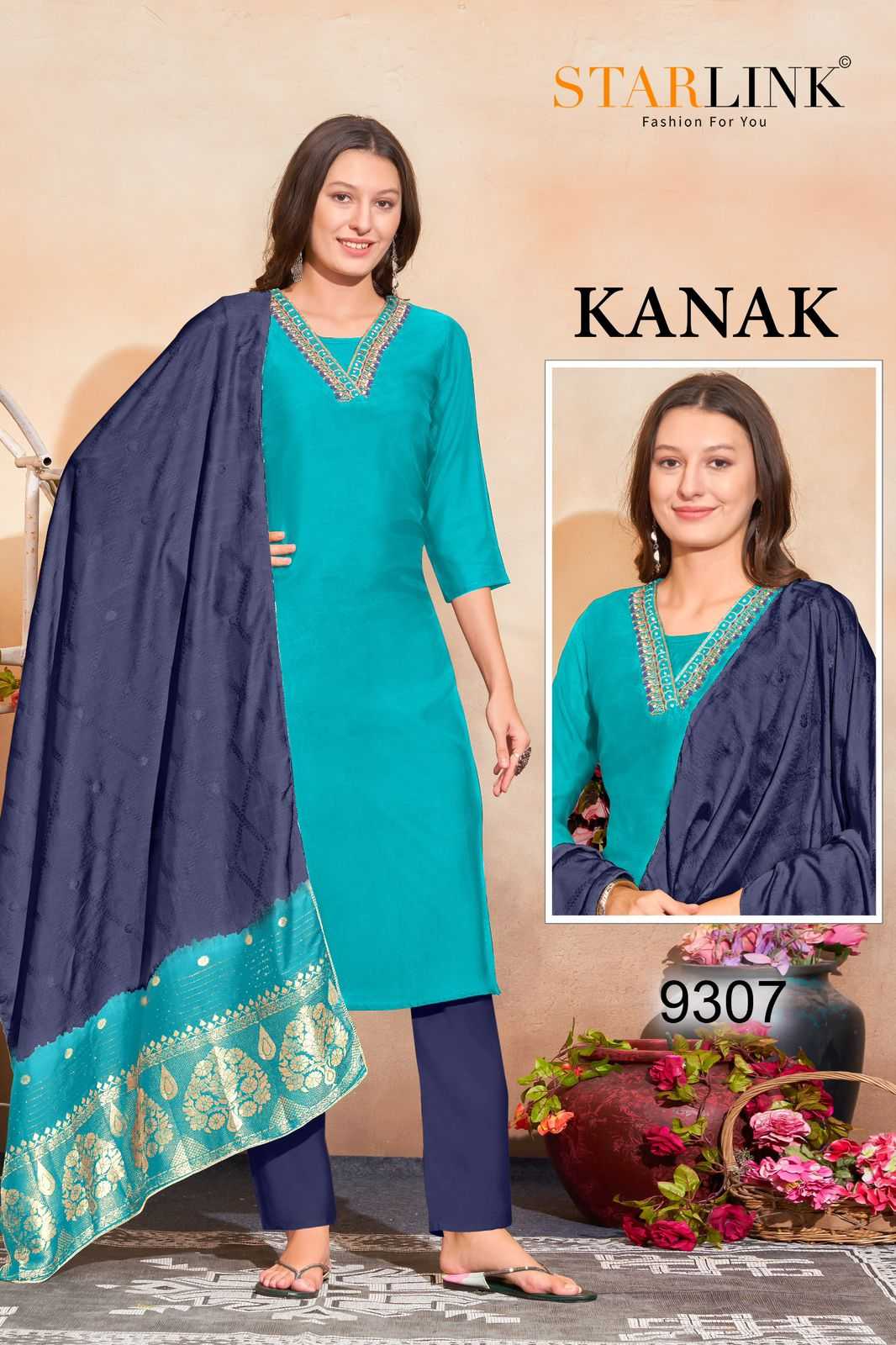 starlink kanak chanderi popular design classy look readymade big size combo set 3pcs salwar suit