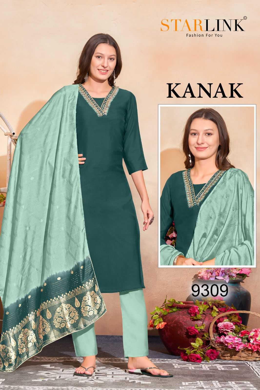 starlink kanak chanderi popular design classy look readymade big size combo set 3pcs salwar suit