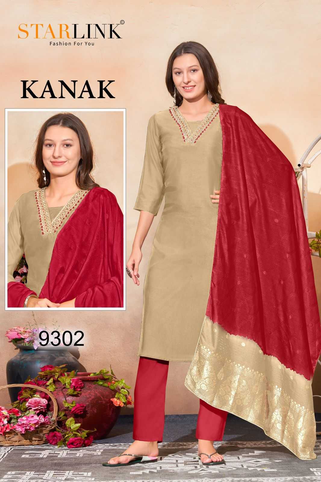 starlink kanak chanderi popular design classy look readymade big size combo set 3pcs salwar suit