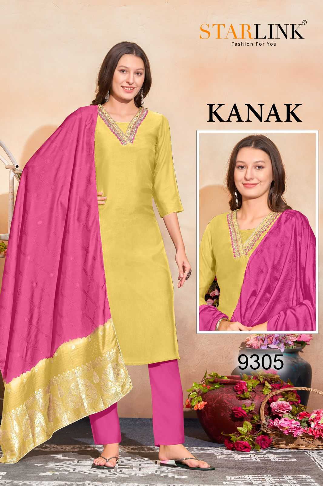 starlink kanak chanderi popular design classy look readymade big size combo set 3pcs salwar suit