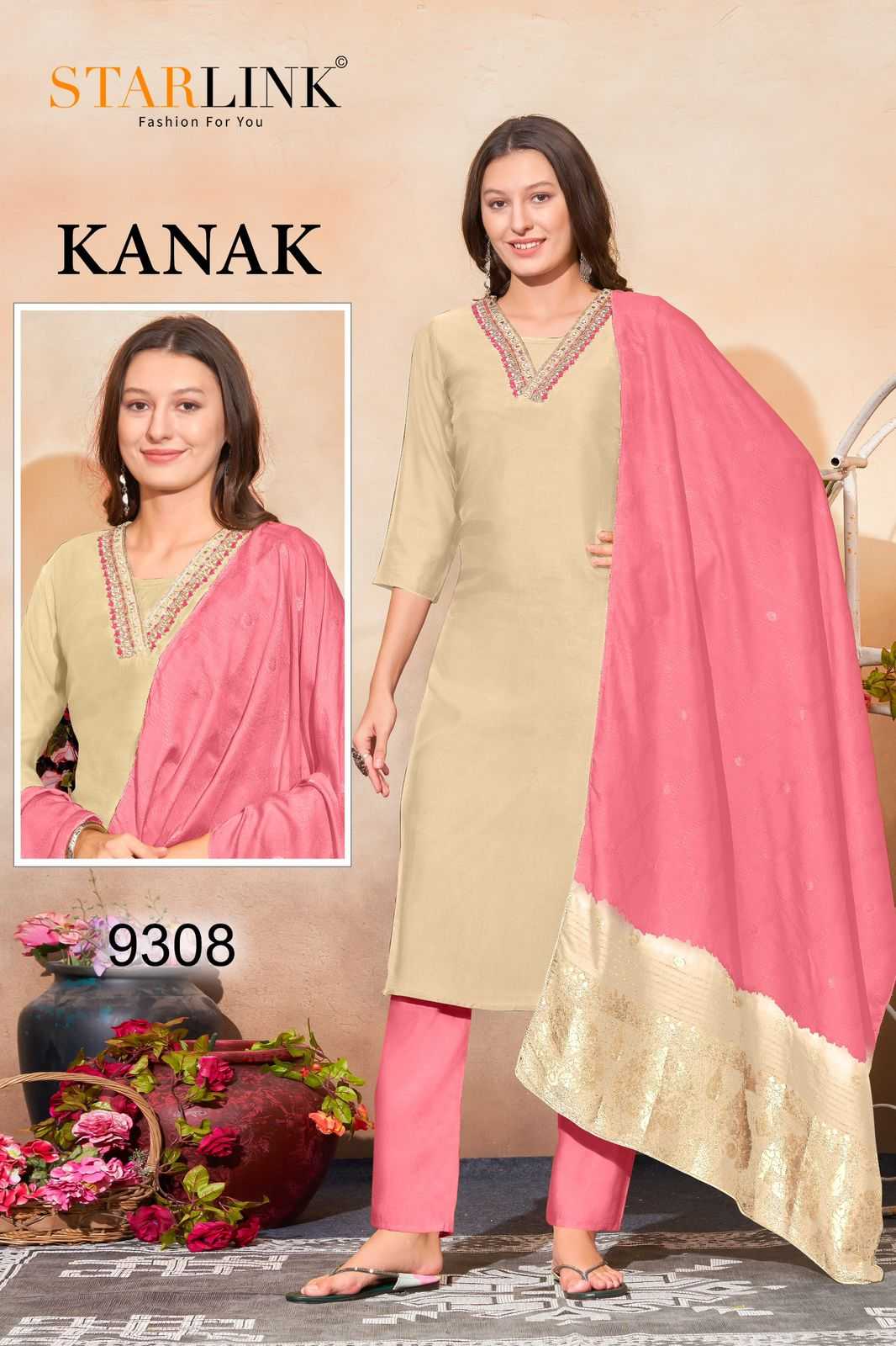 starlink kanak chanderi popular design classy look readymade big size combo set 3pcs salwar suit