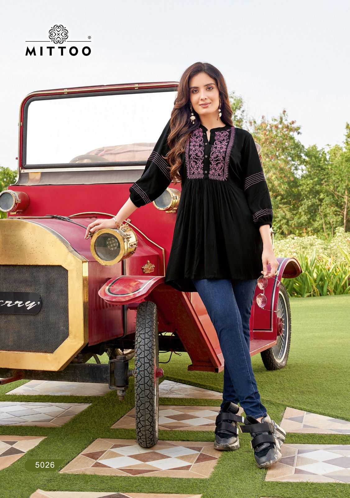 mittoo victoria vol 5 readymade wrincle rayon function wear classic handwork big size short top exports 