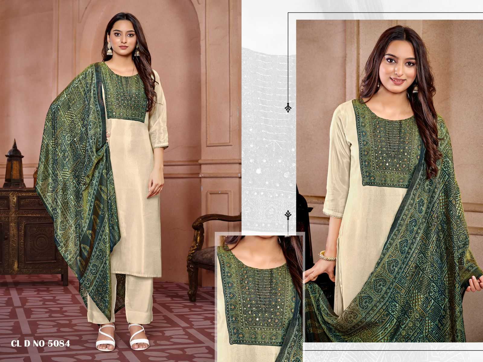 colorx 5057 to 5059 & 5082 to 5084 gold tissu fancy casual wear full stitch 3pcs dress