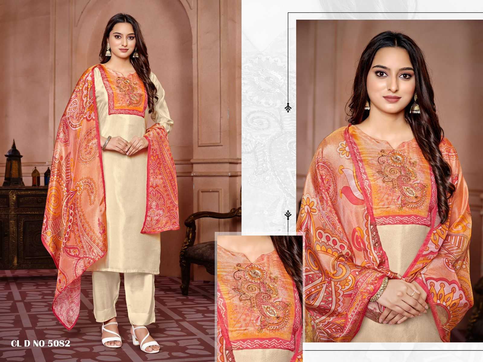 colorx 5057 to 5059 & 5082 to 5084 gold tissu fancy casual wear full stitch 3pcs dress