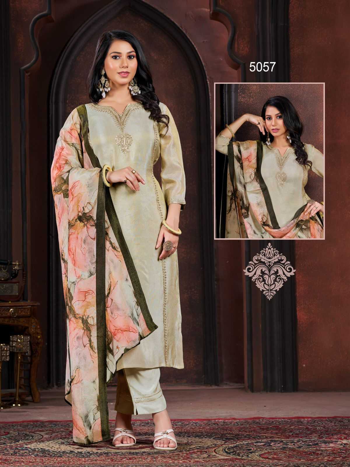 colorx 5057 to 5059 & 5082 to 5084 gold tissu fancy casual wear full stitch 3pcs dress