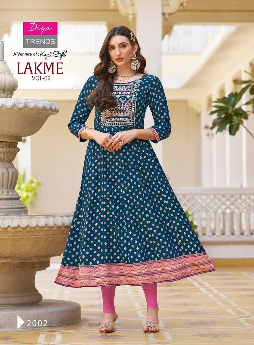 lakme vol 2 by diya trends embroidery work readymade flair big size gown 