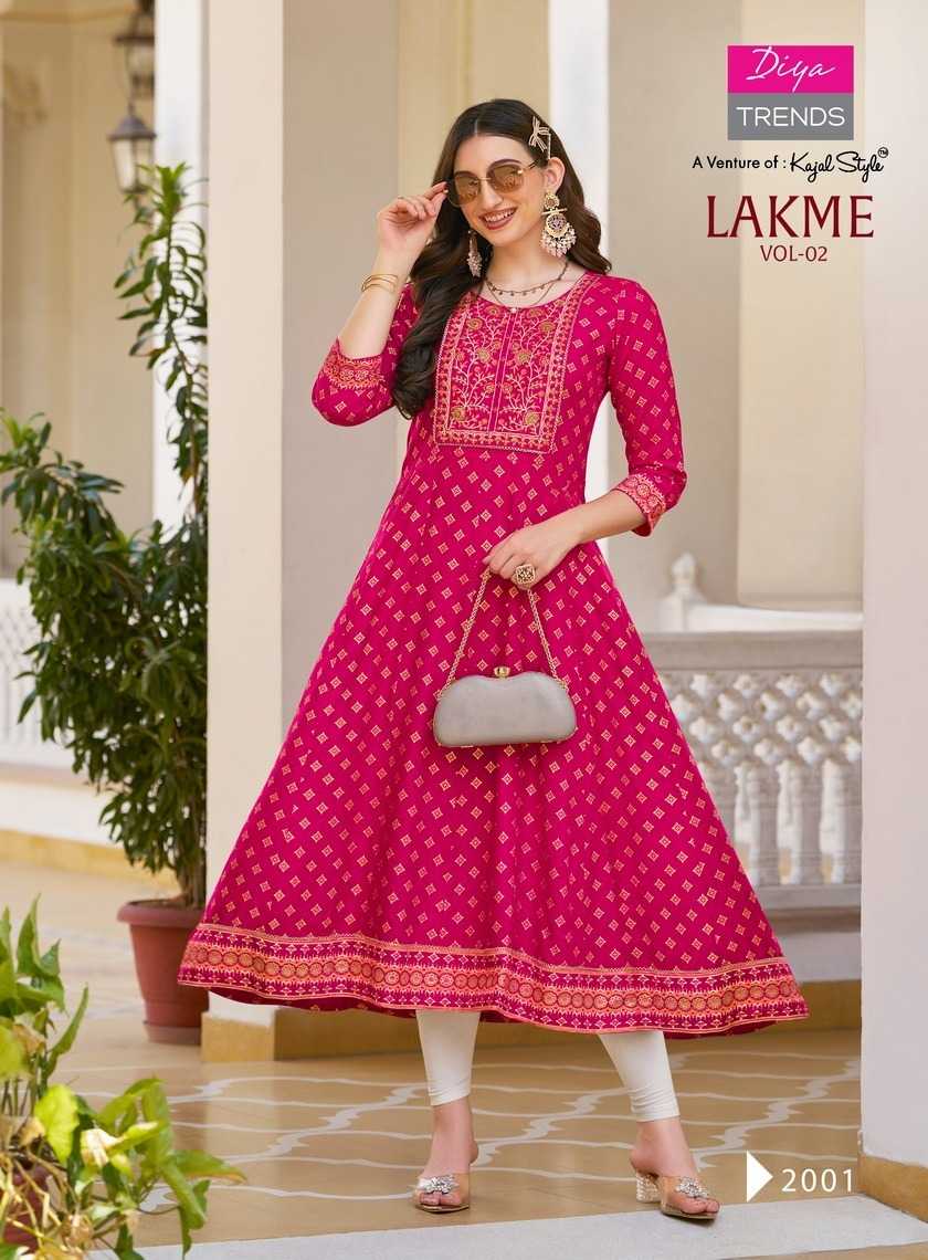 lakme vol 2 by diya trends embroidery work readymade flair big size gown 