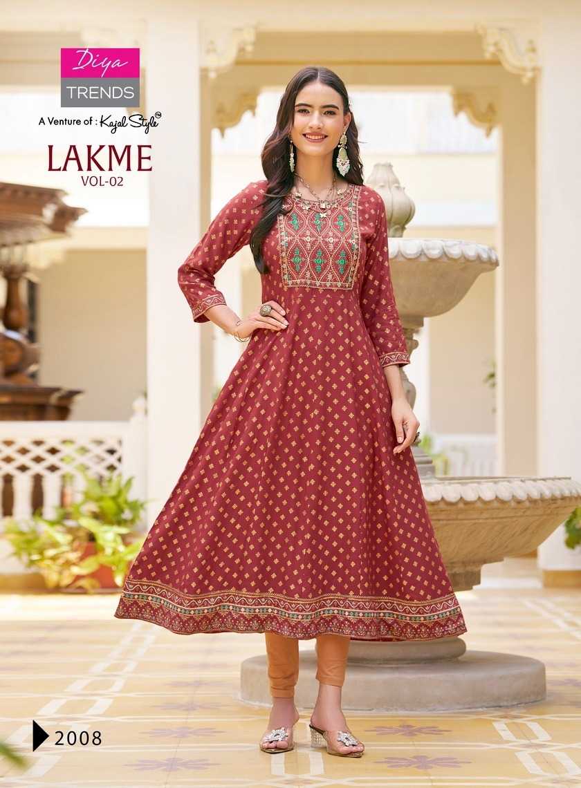 lakme vol 2 by diya trends embroidery work readymade flair big size gown 