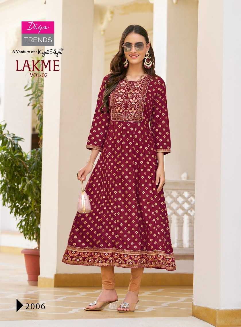 lakme vol 2 by diya trends embroidery work readymade flair big size gown 