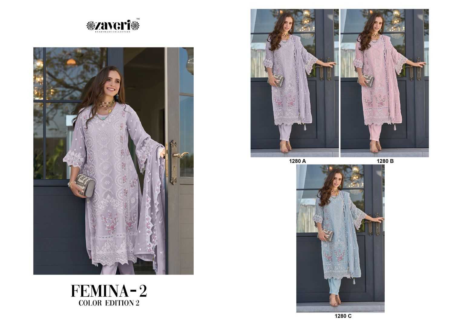 zaveri femina vol 2 color edition 2 organza moti work modern pakistani readymade salwar suit