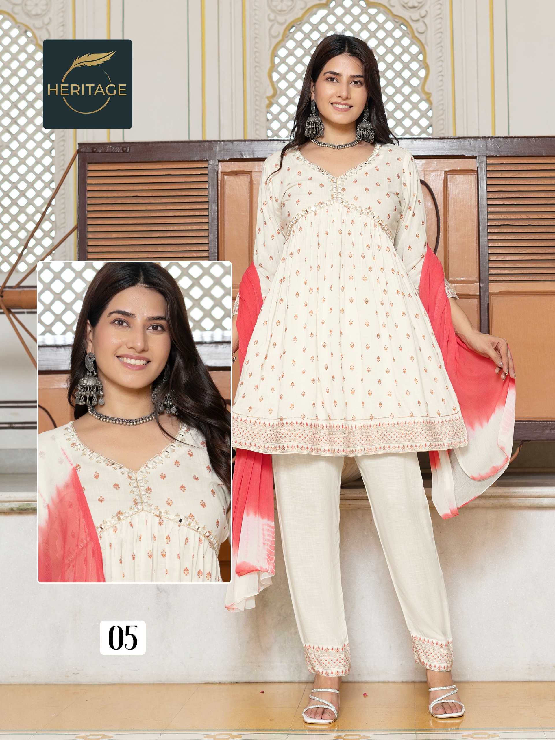 ananya by heritage fancy rayon super hit design fully stitch 3pcs dress